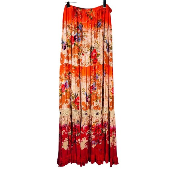 Forbidden Maxi Skirt Size Medium Tiered Ruffle Flowy Stretch Embellished Beach B - Picture 1 of 7